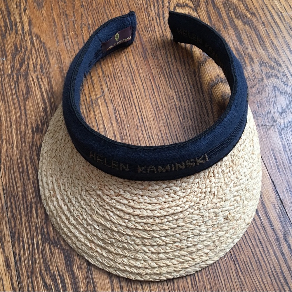 Helen Kaminski straw canvas visor raffia navy hat